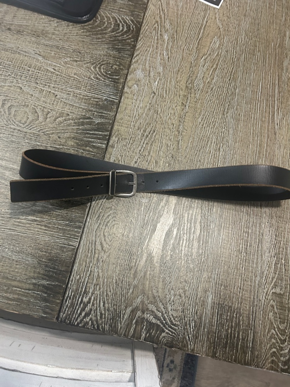 Men's Black Leather Belt with Square Silver Buckle